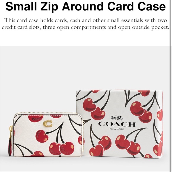 Coach Cherry Print White Small Wallet - New - Picture 2 of 7